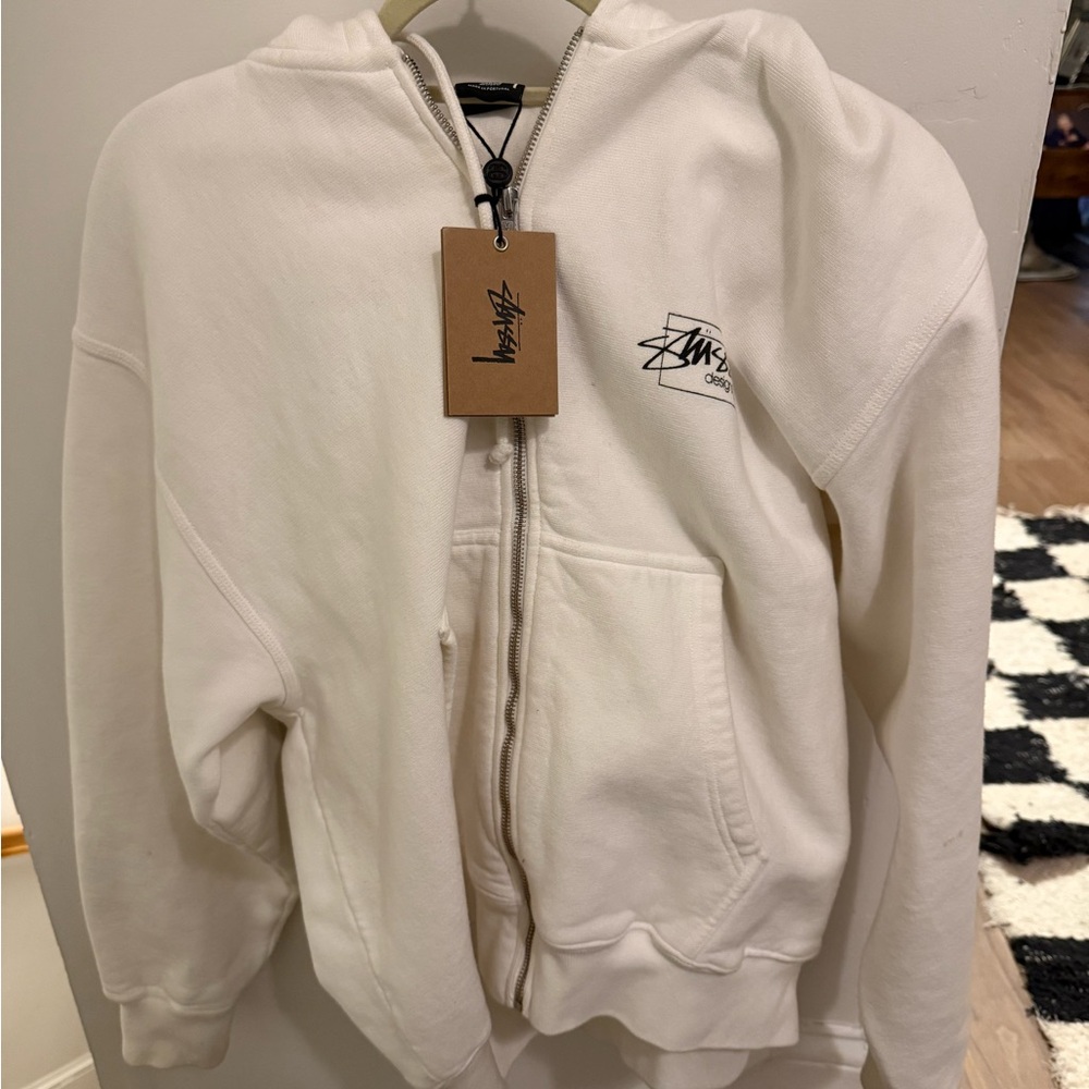 Stussy White Zip-Up Hoodie